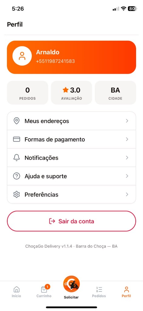 Perfil do cliente — pedidos, avaliação e preferências
