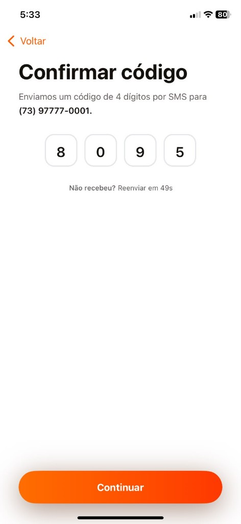 Confirmação OTP no app do entregador