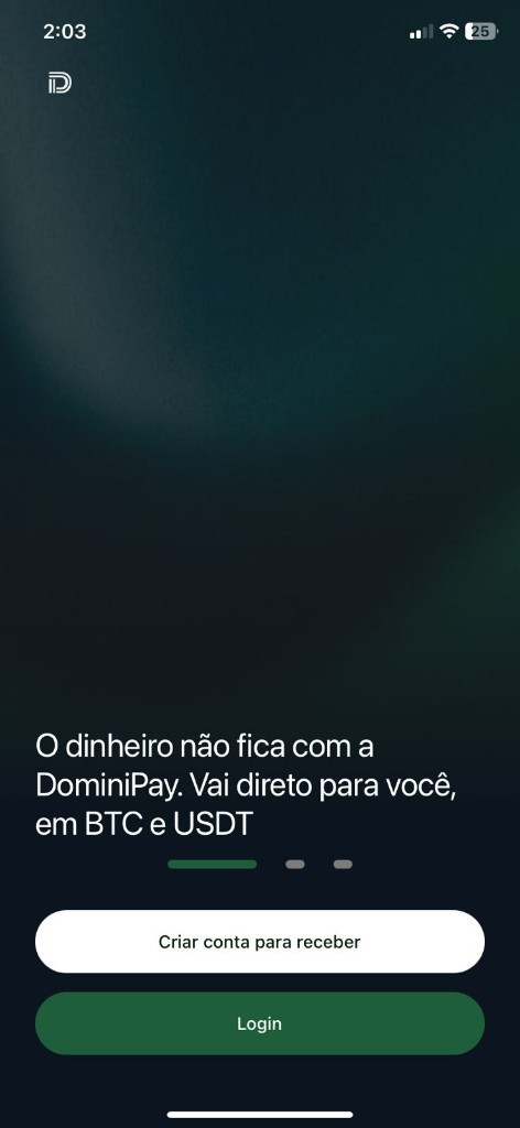 Onboarding — recebimento direto em BTC e USDT