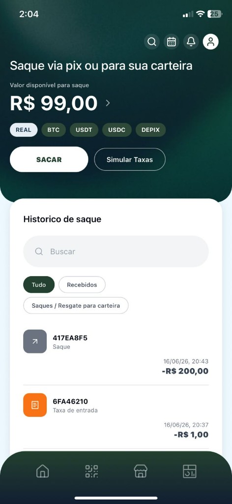Saque via Pix ou para a carteira