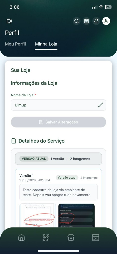 Perfil da loja e versões do serviço